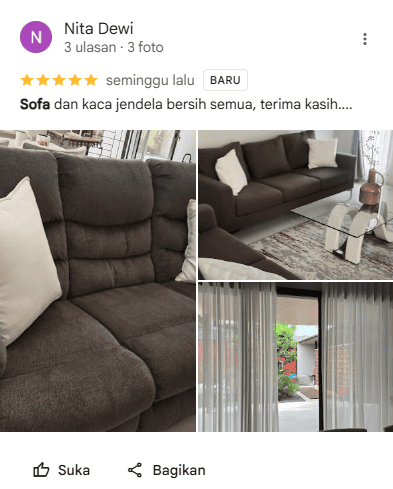 Rating Pelanggan Cuci Sofa di Home Steril