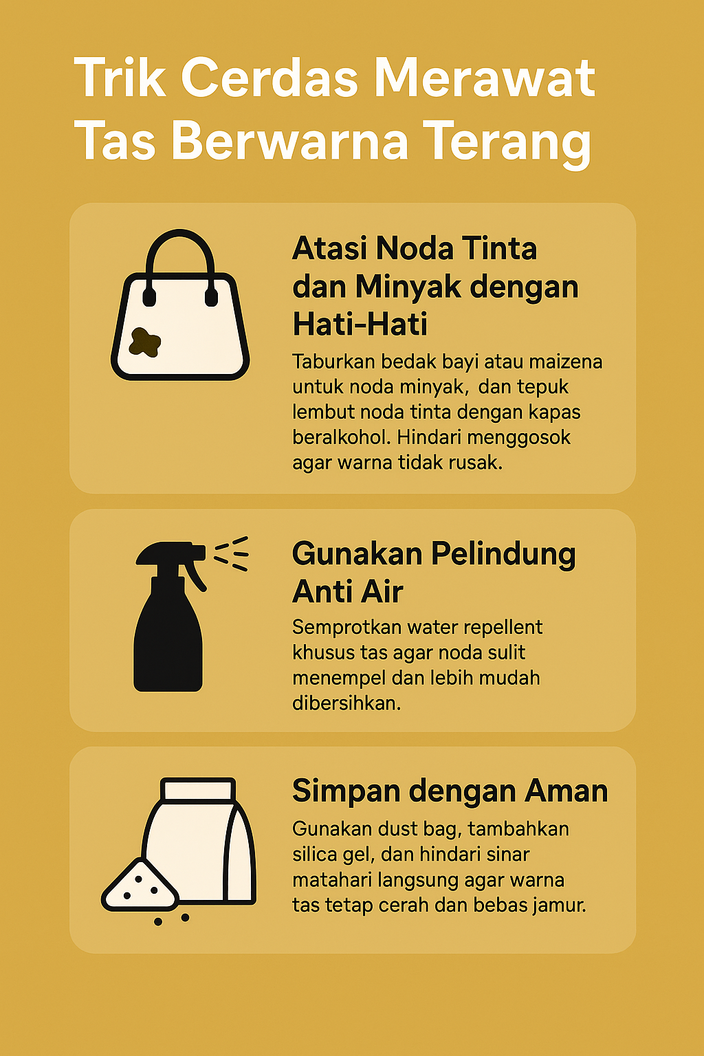 ChatGPT said: Trik Cerdas Merawat Tas Berwarna Terang