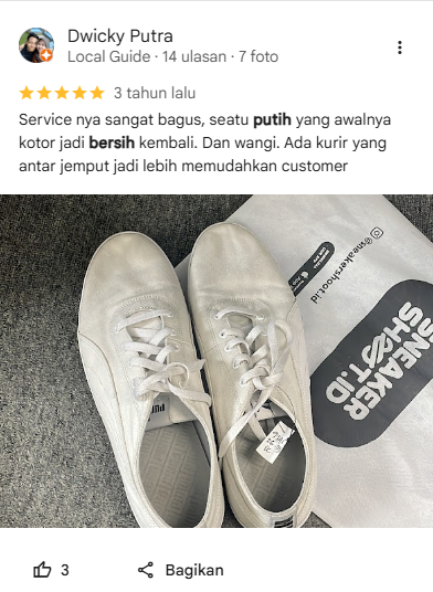 Review Pelanggan Laundry Sepatu di Sneakershoot.id