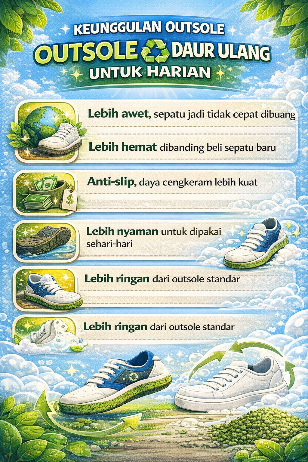 Keunggulan Outsole Sepatu Bahan Daur Ulang untuk Penggunaan Harian