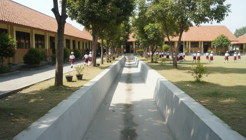 Menjaga Saluran Air Sekolah dan Got Sekolah Tetap Bersih dari Lumpur dan Sampah