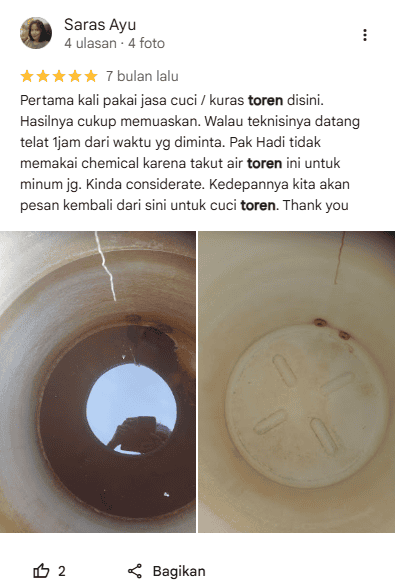 Review Pelanggan Booking Jasa Kuras Toren Home Steril