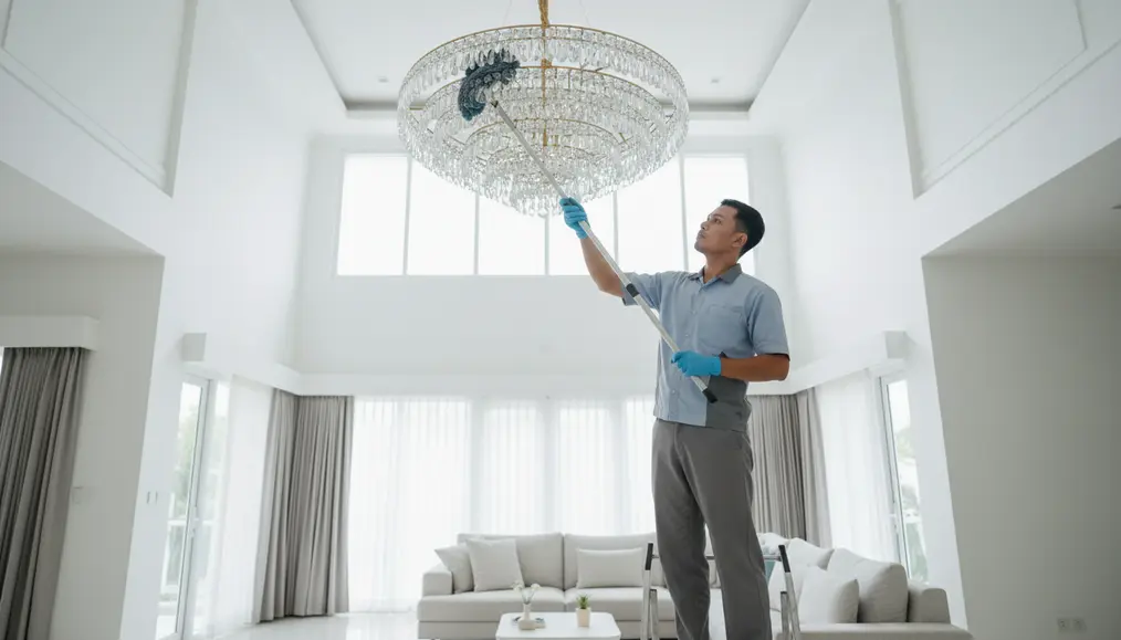 Teknik Pembersihan Plafon dan Kisi-Kisi Lampu Kristal Tanpa Rusak