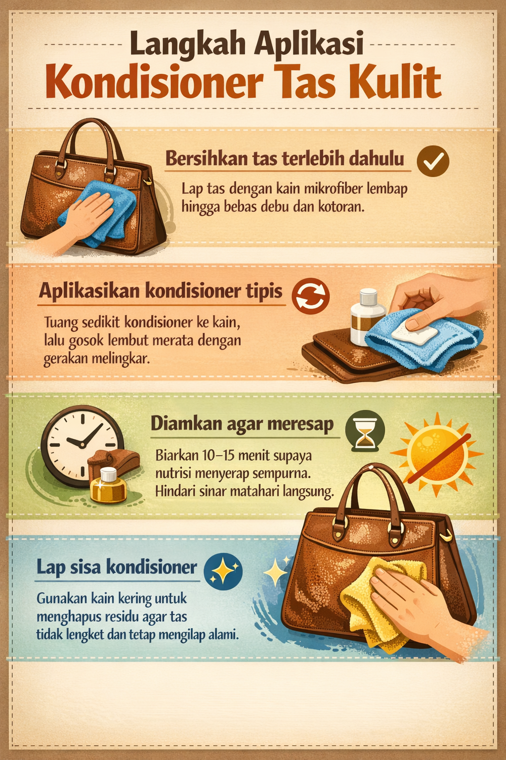 Langkah Aplikasi Kondisioner Tas Kulit