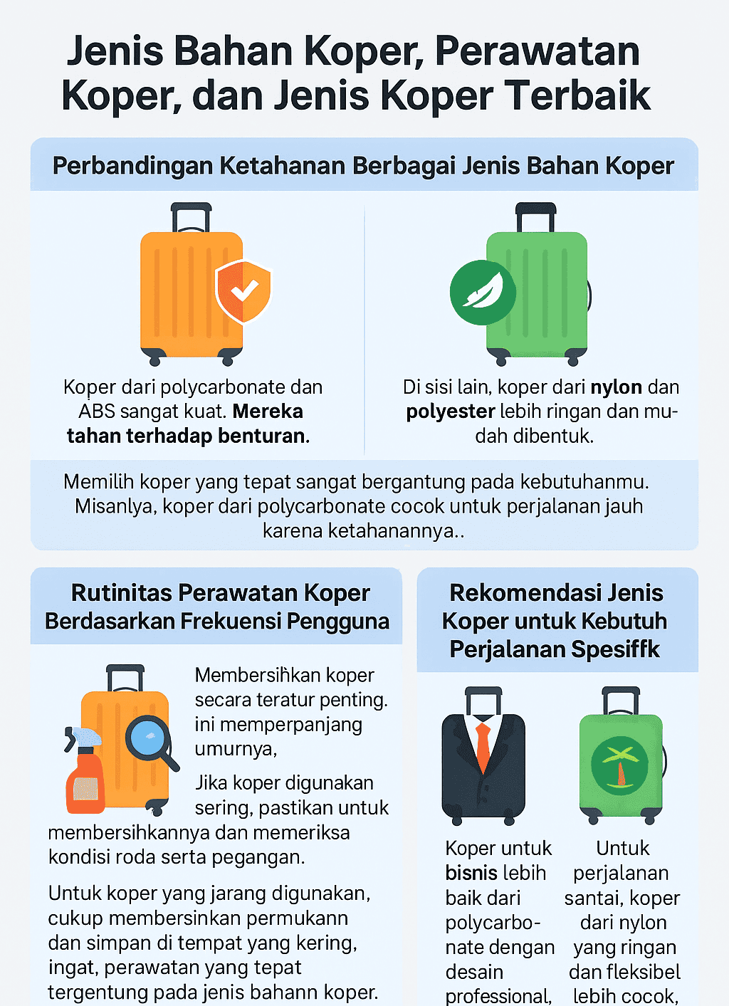 Infografik: Jenis Bahan Koper, Perawatan Koper, dan Jenis Koper Terbaik
