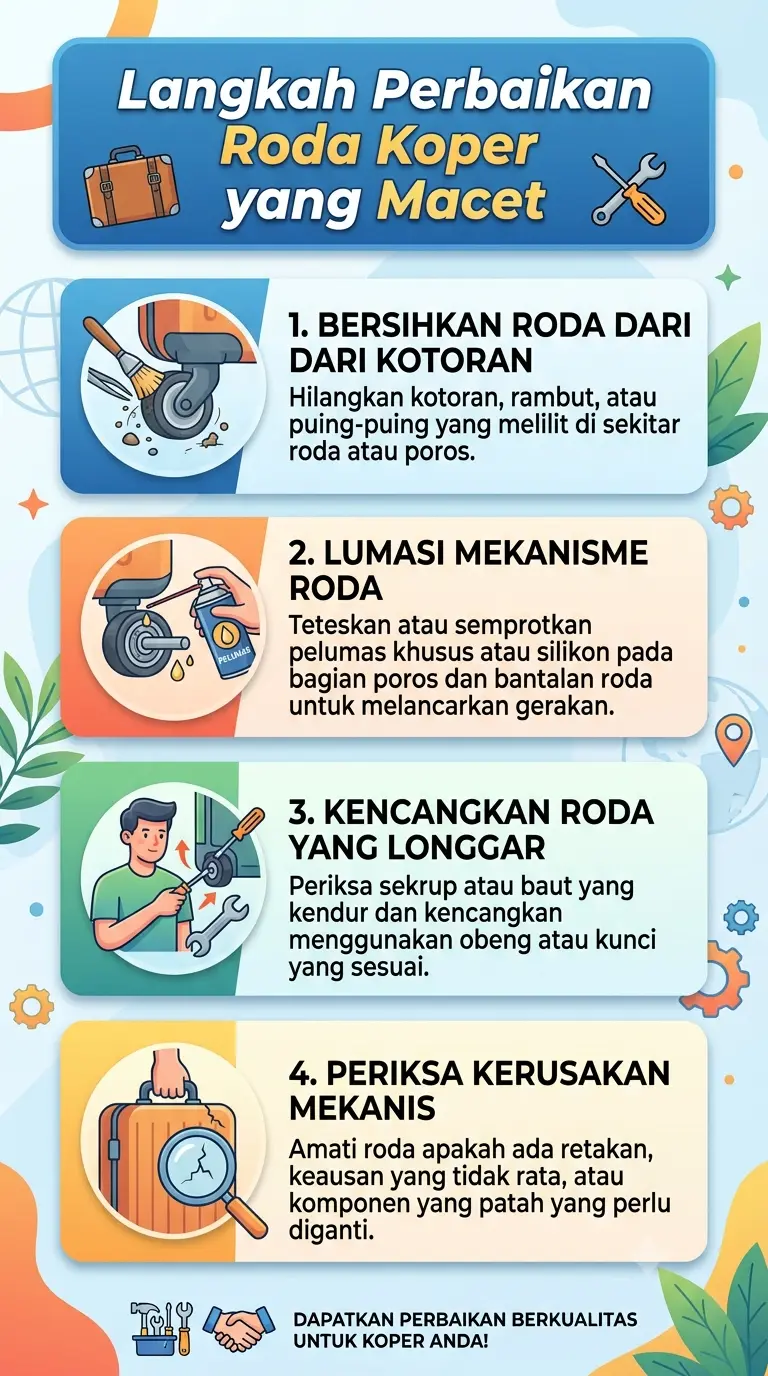 Infografik :Langkah Perbaikan Roda Koper yang Macet