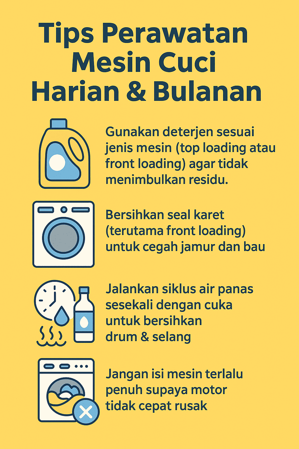 Tips Perawatan Mesin Cuci Harian & Bulanan