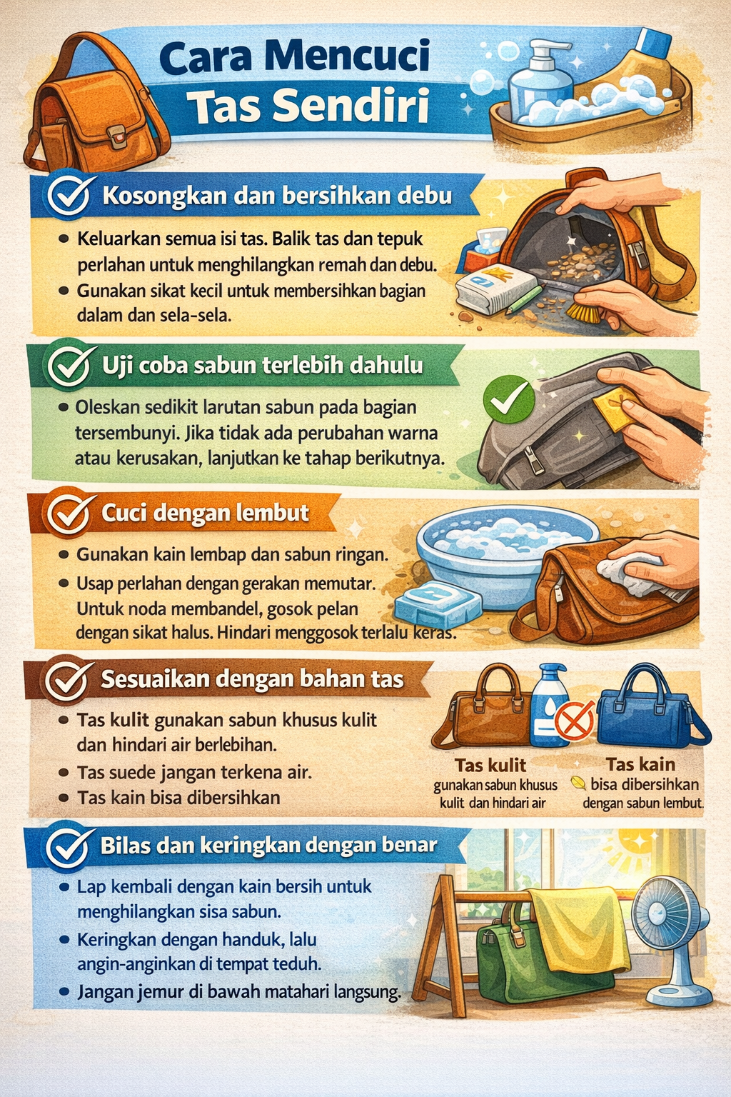 Cara Mencuci Tas Sendiri