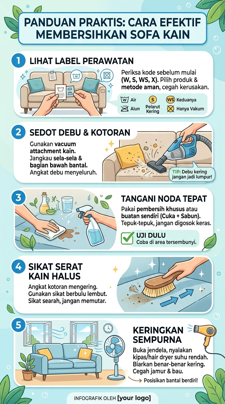 Infografik : Panduan Praktis : Cara Efektif Membersihkan Sofa Kain