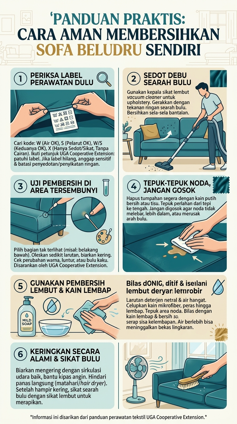 Infografik : Panduan Praktis : Cara Aman Membersihkan Sofa Beludru Sendiri