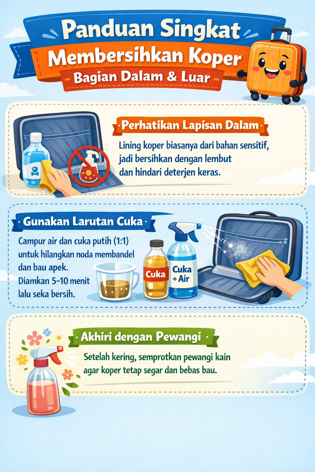 Panduan Singkat Membersihkan Koper Bagian Dalam & Luar