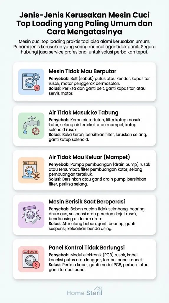 Jenis-Jenis Kerusakan Mesin Cuci Top Loading yang Paling Umum dan Cara Mengatasinya