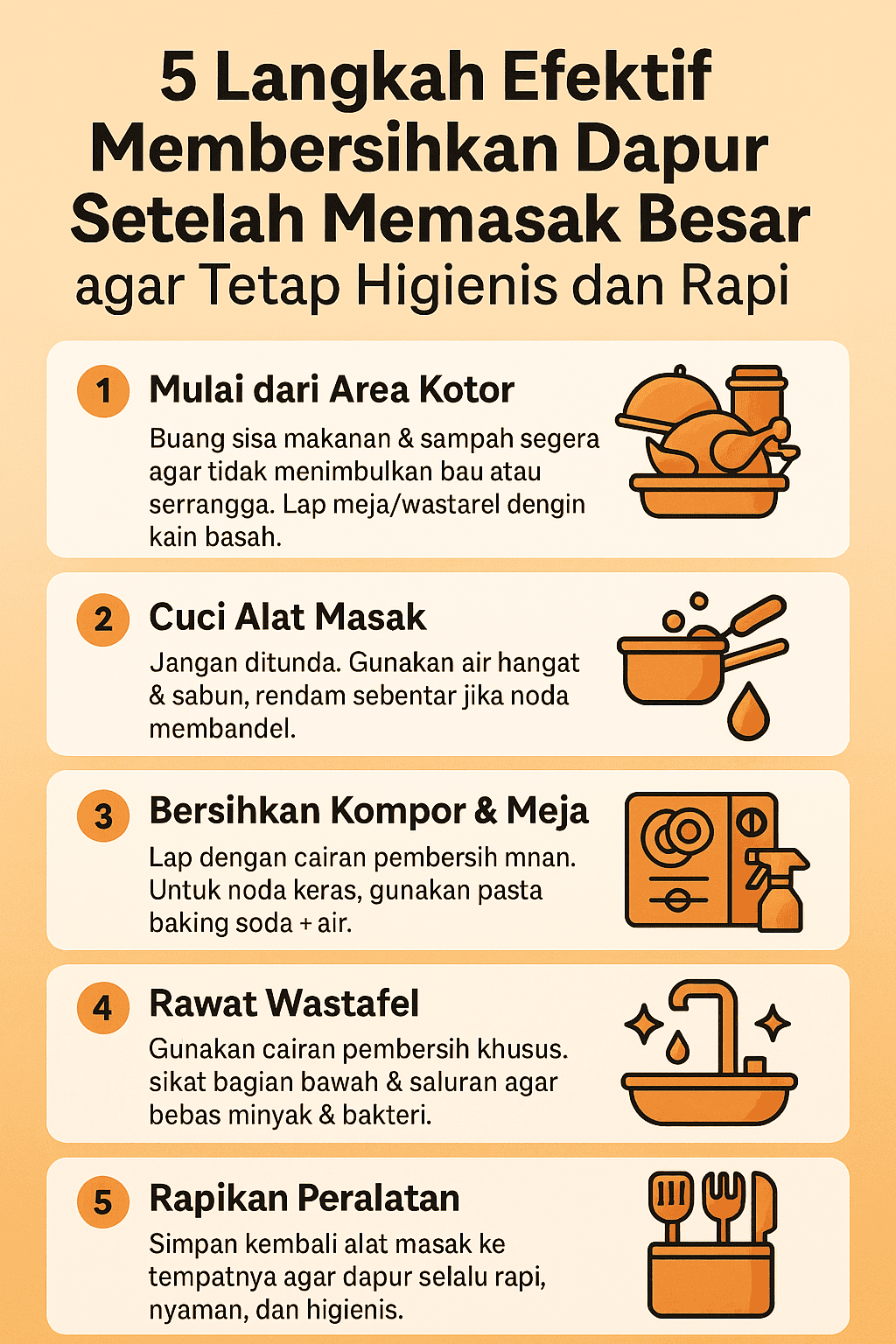 5 Langkah Efektif Membersihkan Dapur Setelah Memasak Besar agar Tetap Higienis dan Rapi