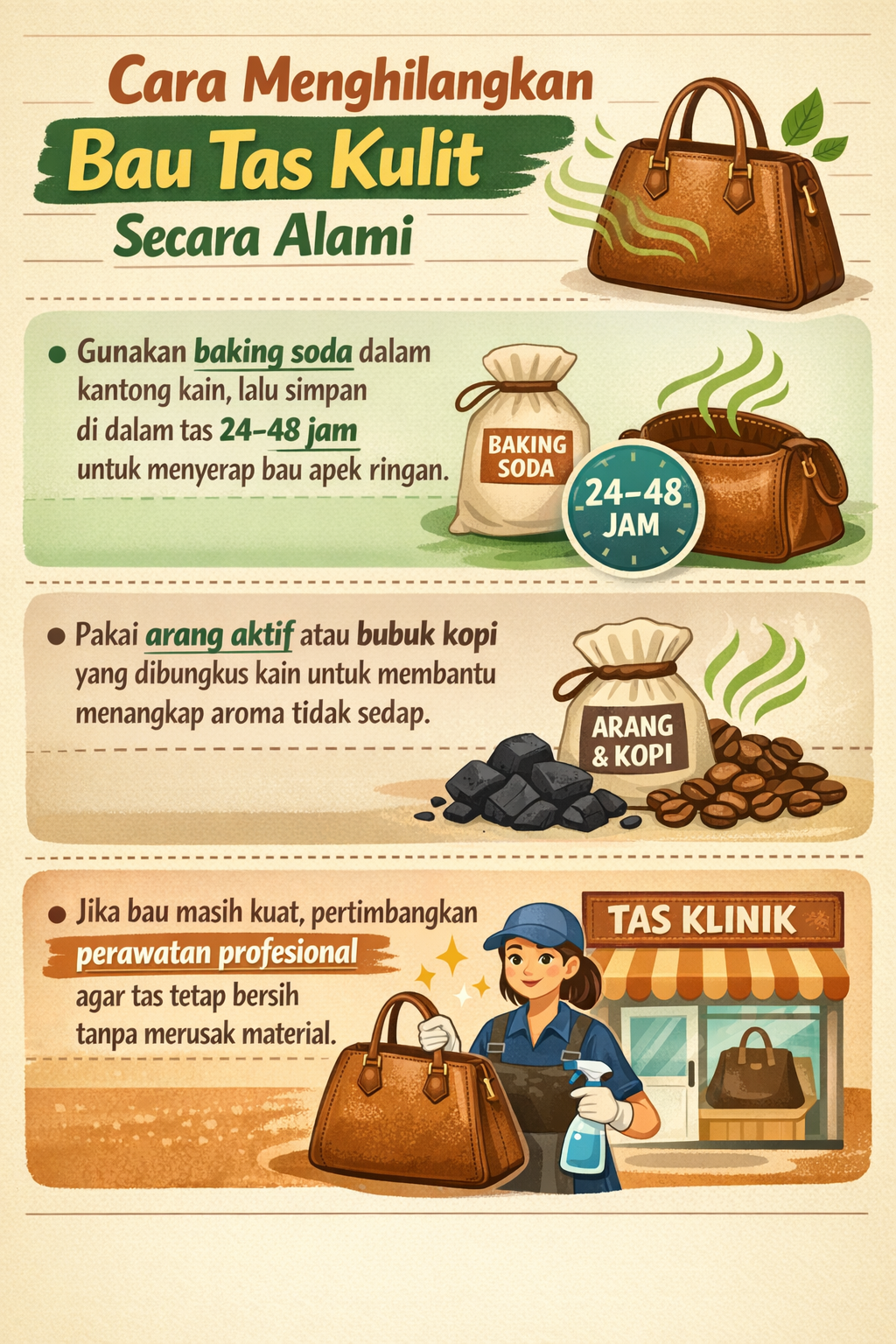 Cara Menghilangkan Bau Tas Kulit Secara Alami