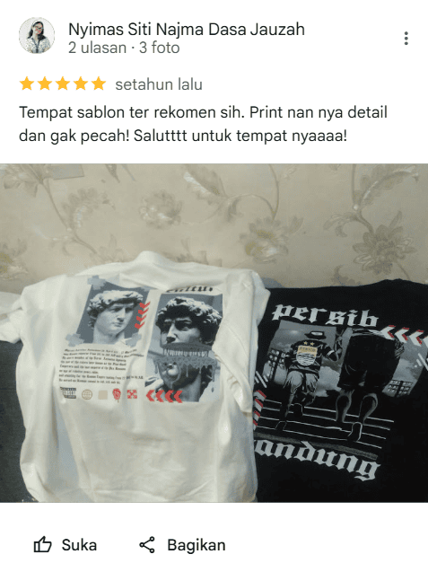 review pelanggan untuk jasa sablon kaos di Dr Tone