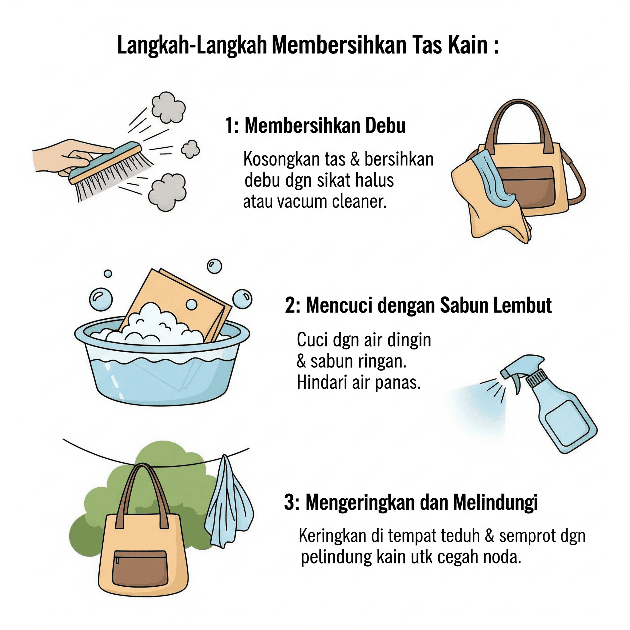 Infografik: Langkah-Langkah Membersihkan Tas dari Bahan Kain