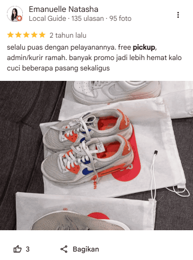 Rating Pelanggan Cuci Sepatu di Sneakershoot