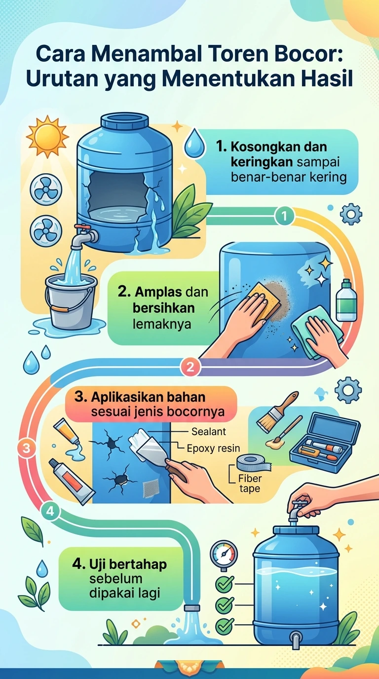 Infografik : Cara Menambal Toren Bocor: Urutan yang Menentukan Hasil