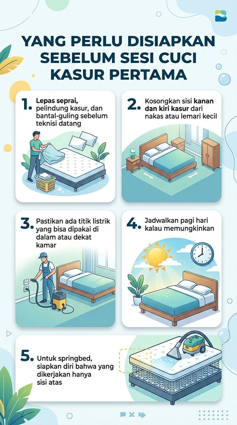 Infografik : Yang Perlu Disiapkan Sebelum Sesi Cuci Kasur Pertama