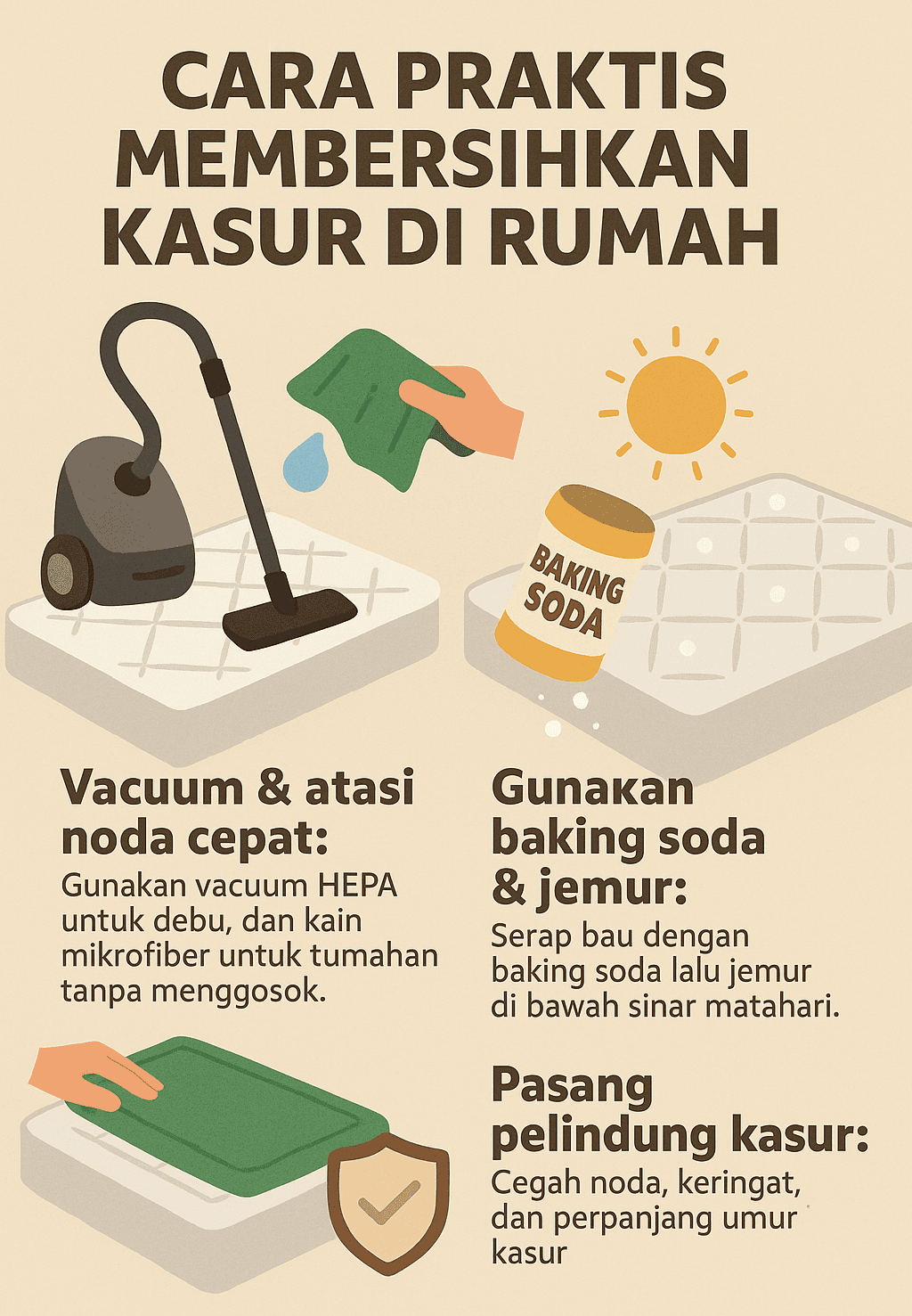 Infografik: Cara Praktis Membersihkan Kasur di Rumah