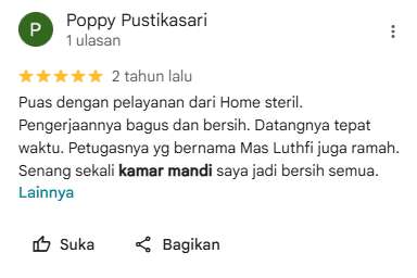 Rating dan Review Pelanggan Special Cleaning di Home Steril