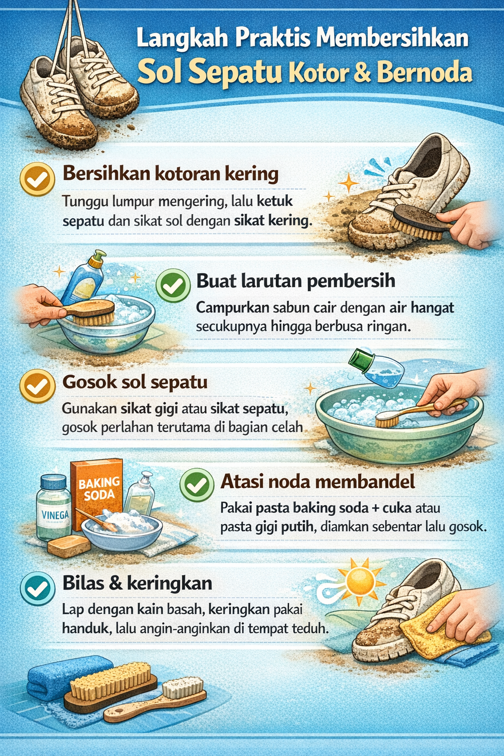 Langkah Praktis Membersihkan Sol Sepatu Kotor & Bernoda