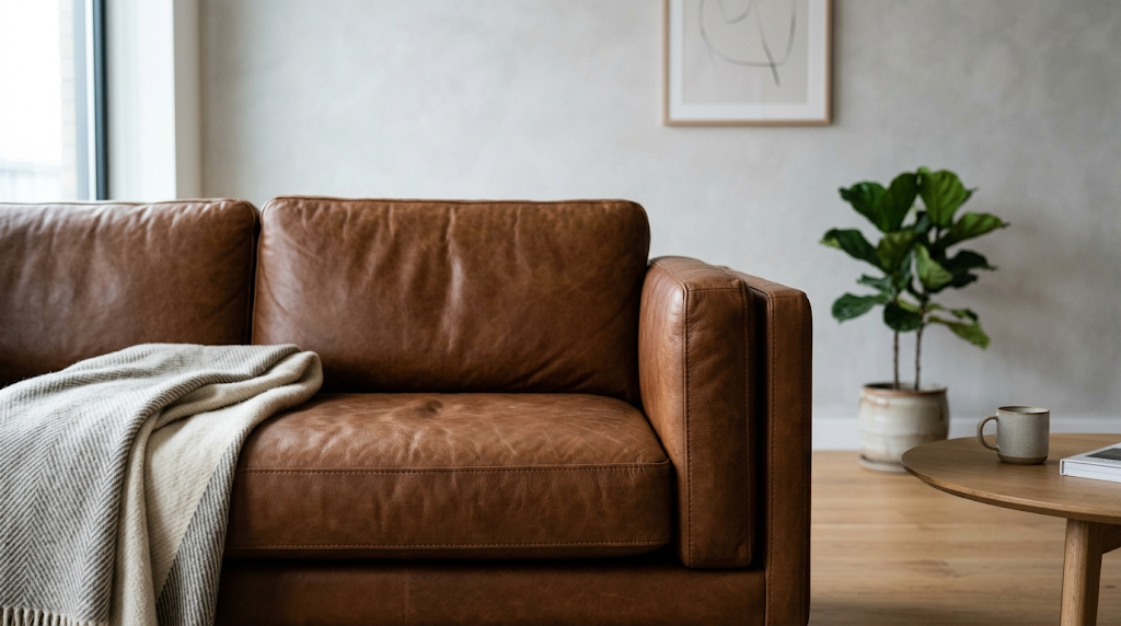 2. Sofa Kulit Asli: Keanggunan Abadi yang Membutuhkan Perawatan Khusus