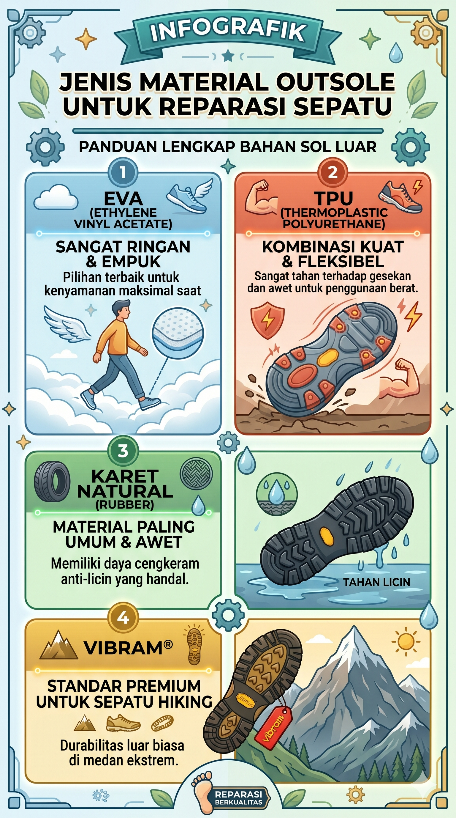 jenis material outsole untuk reparasi