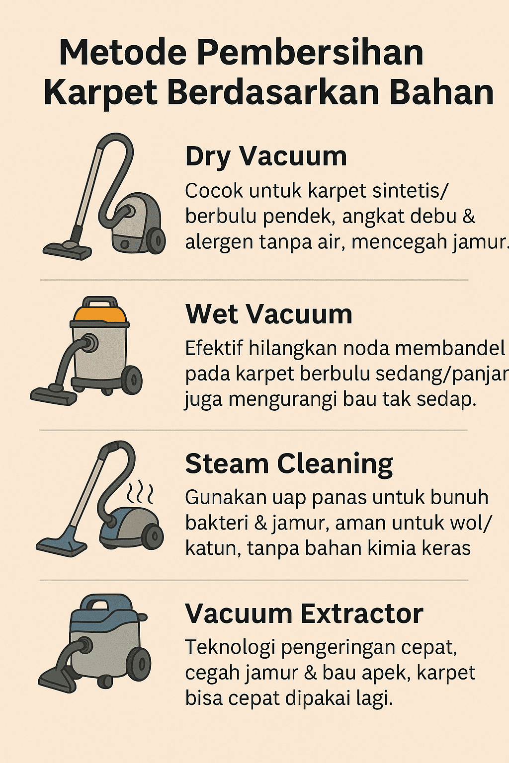 Metode Pembersihan Karpet Berdasarkan Jenis Bahan