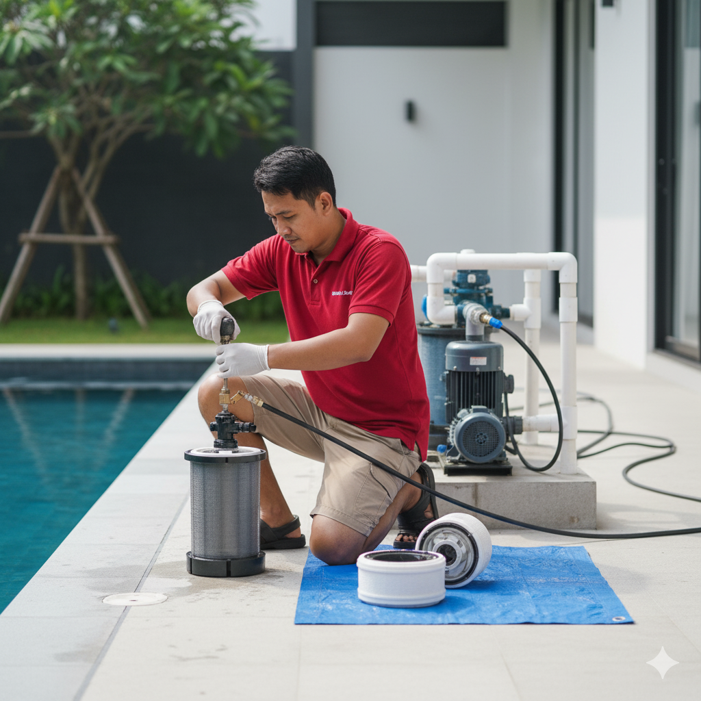 Periksa dan Bersihkan Filter Kolam Serta Sistem Sirkulasi