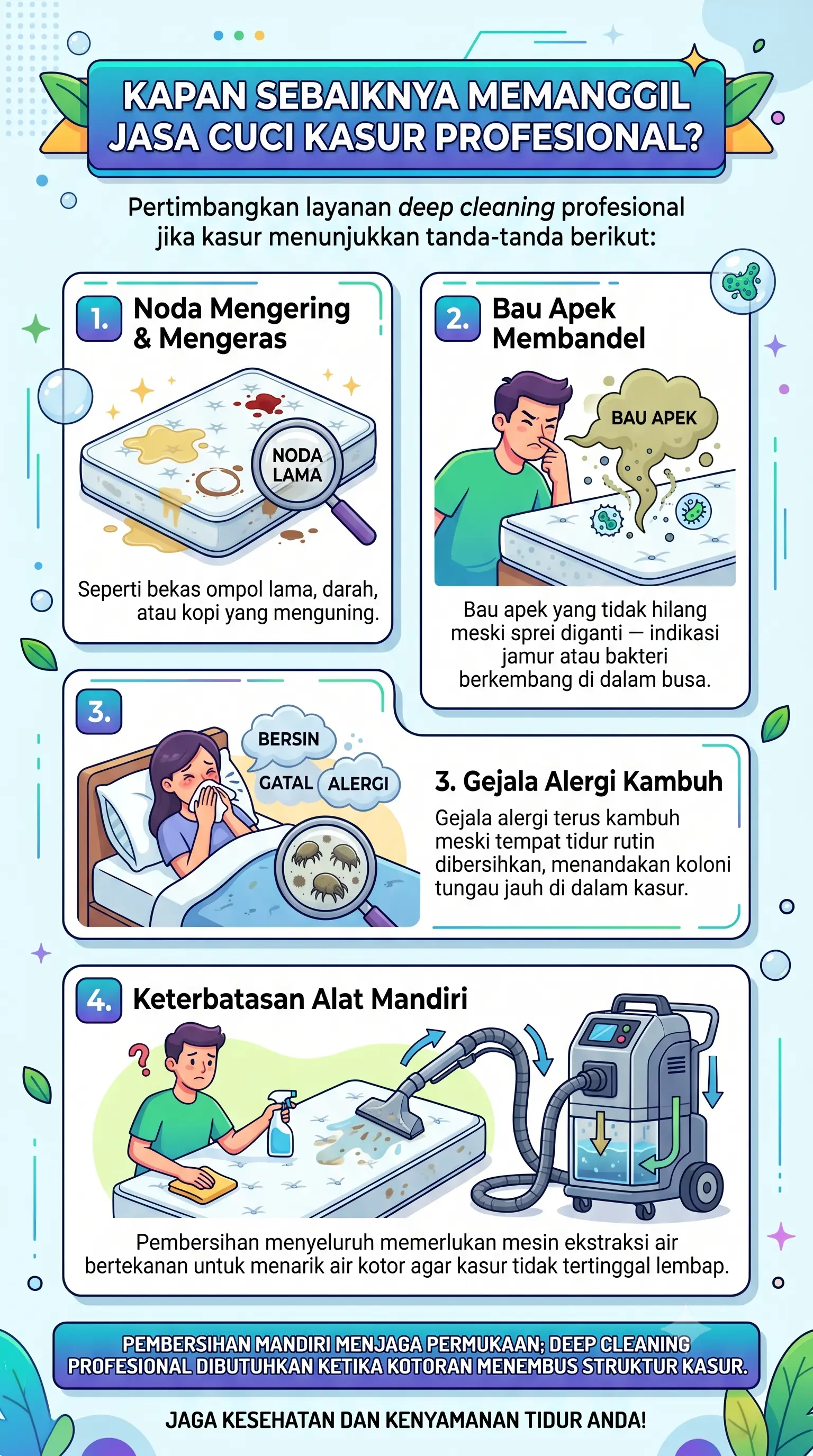 Infografik : Kapan sebaiknya memanggil jasa cuci kasur profesional?