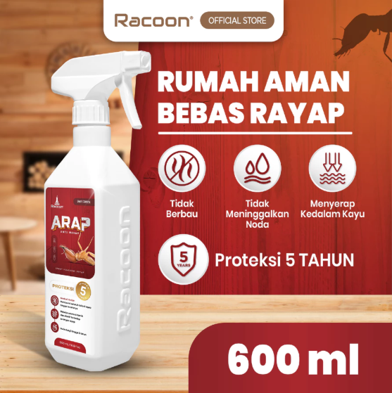 Racoon ARAP Spray obat anti rayap kayu tipe aerosol untuk Cryptotermes cynocephalus - home-steril.com