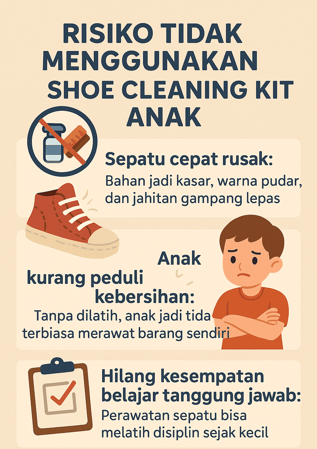 Infografik Risiko Tidak Menggunakan Shoe Cleaning Kit Anak