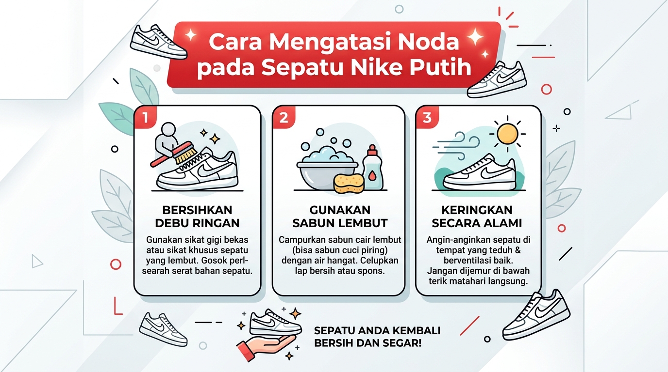 Infografik Cara Mengatasi Noda pada Sepatu Nike Putih