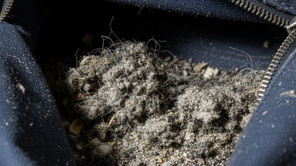 Kotoran yang Menumpuk di Sudut dan Lipatan Tas