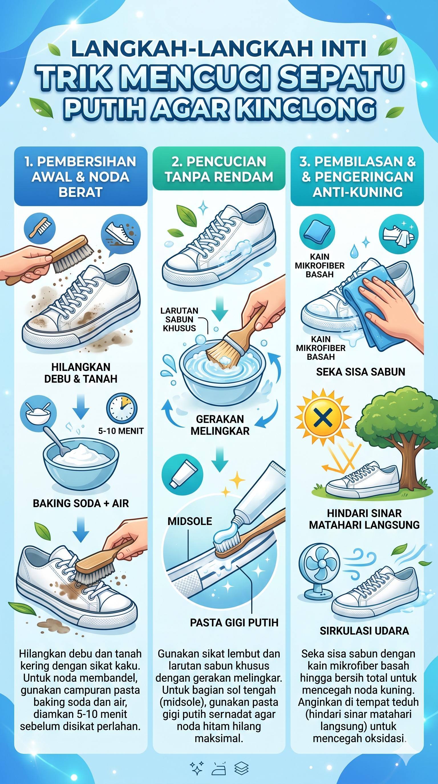 Infografik panduan unyellowing dan trik mencuci sepatu putih berbahan kanvas - sneakershoot.id