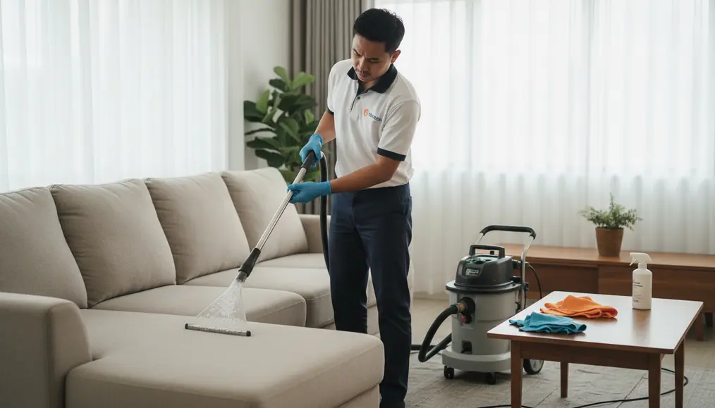Proses **Cuci Sofa Berbasis Uap** yang Dilakukan **Jasa Cuci Sofa Terpercaya**