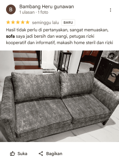 Review Pelanggan Cuci Sofa di Home Steril