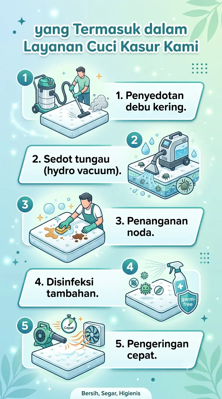 Infografik : yang Termasuk dalam Layanan Cuci Kasur Kami