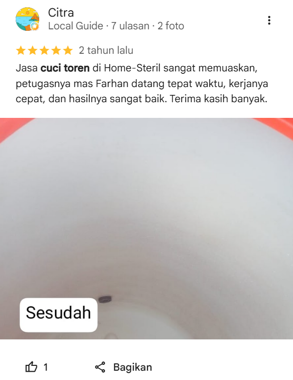 Testimoni Pelanggan Cuci Toren Home Steril