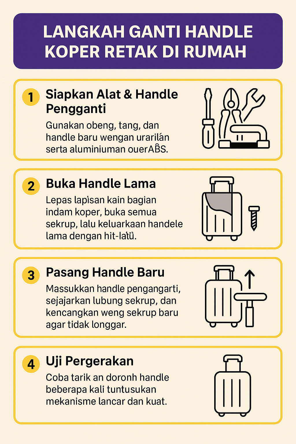 Langkah Ganti Handle Koper Retak di Rumah