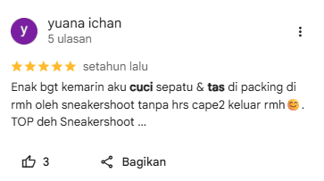 Rating Pelanggan untuk Jasa Cuci Tas Kami