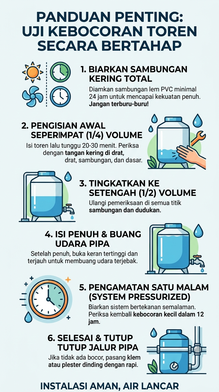 Infografik : Panduan Penting : Uji Kebocoran Toren Secara Bertahap