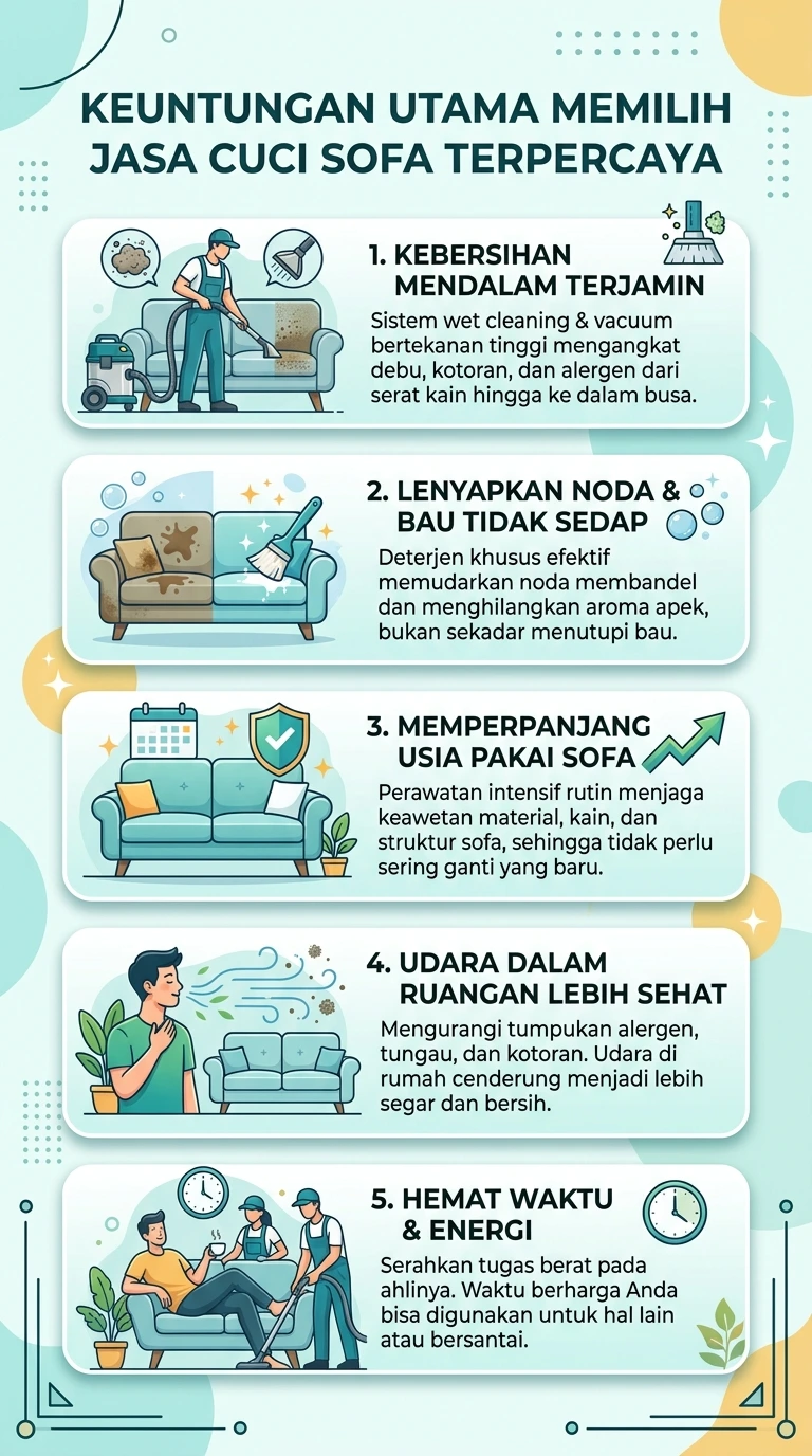 Infografik : Keuntungan Utama Memiih Jasa Cuci Sofa Terpercaya