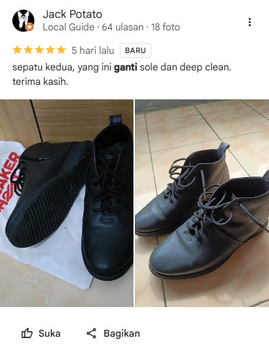 Reparasi Sepatu Kerja Terbaik: Testimoni Pelanggan Sneakershoot