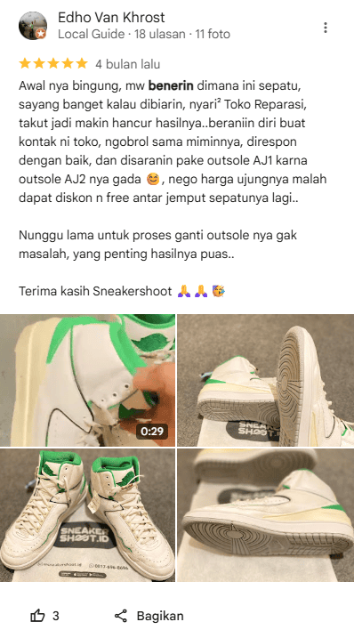 Testimoni Pelanggan Home Steril-Perbaikan Sepatu