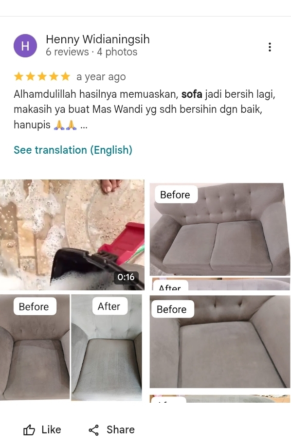 Kata Pelanggan Setelah Sofanya Dicuci Home Steril