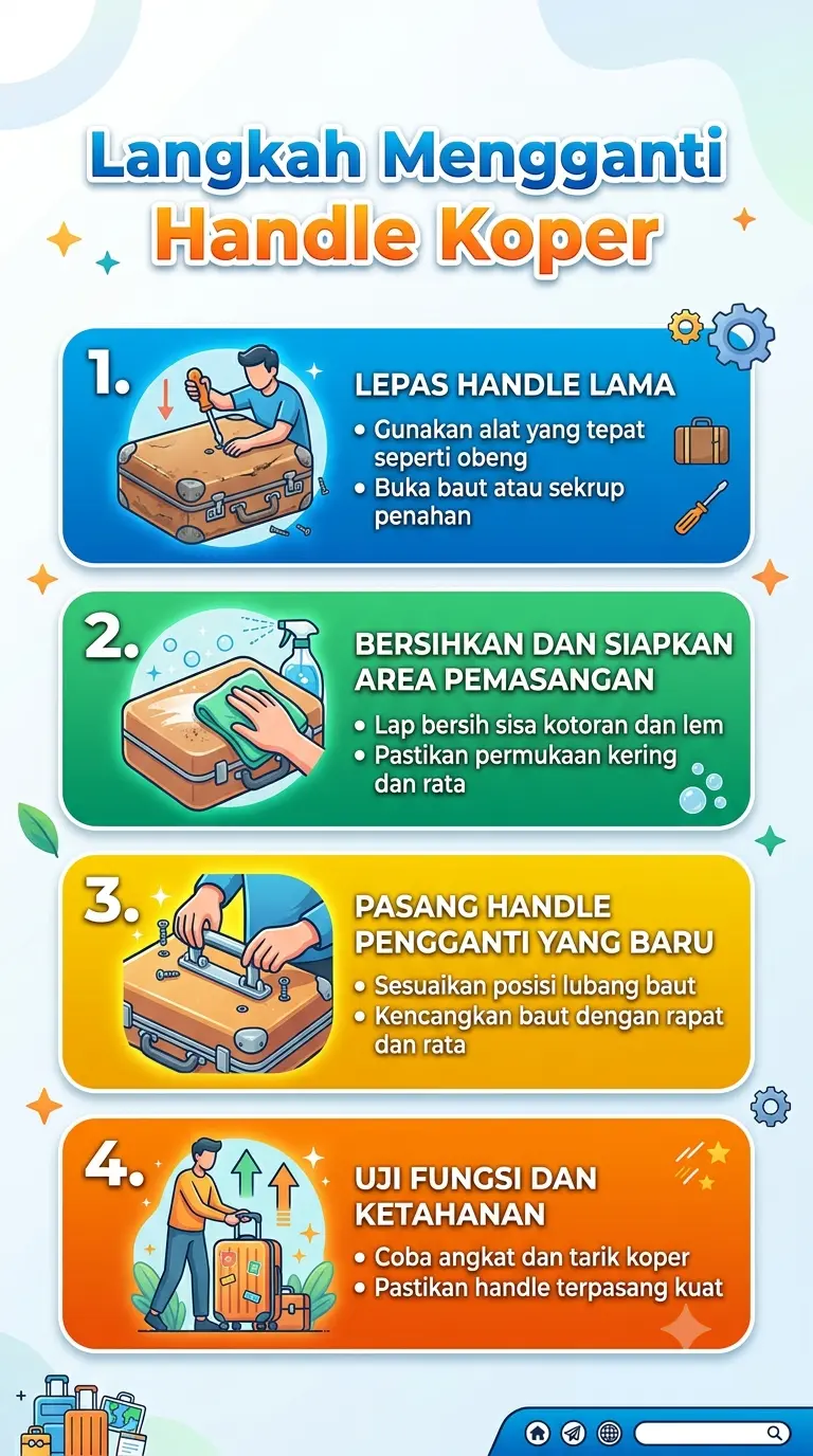 Infografik :Langkah Mengganti Handle Koper