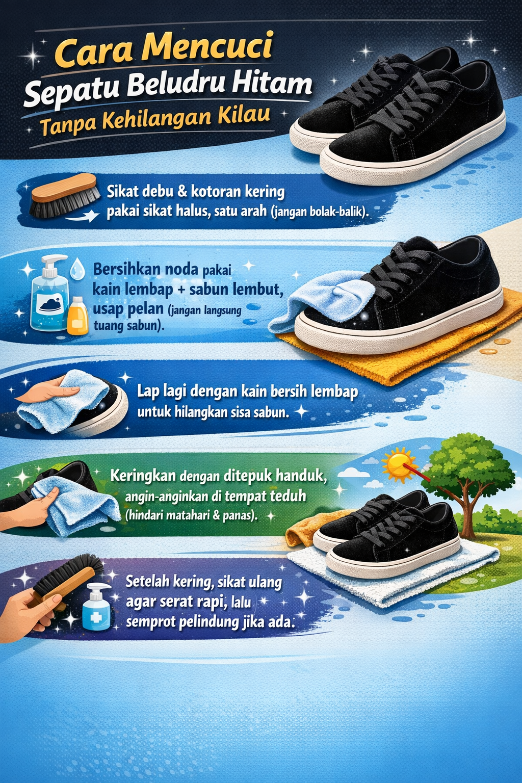 Cara Mencuci Sepatu Beludru Hitam Tanpa Kehilangan Kilau