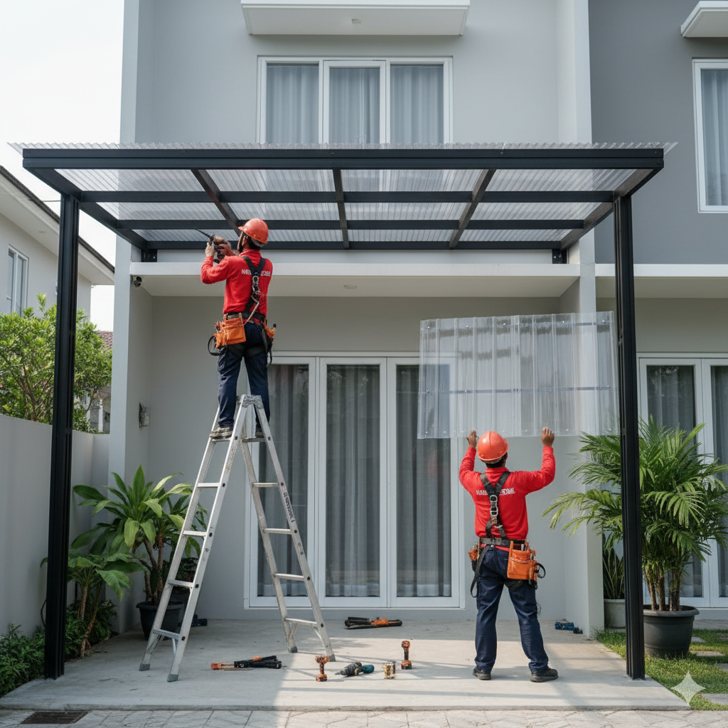 Proses Pemasangan Kanopi Profesional Bersama Home Steril